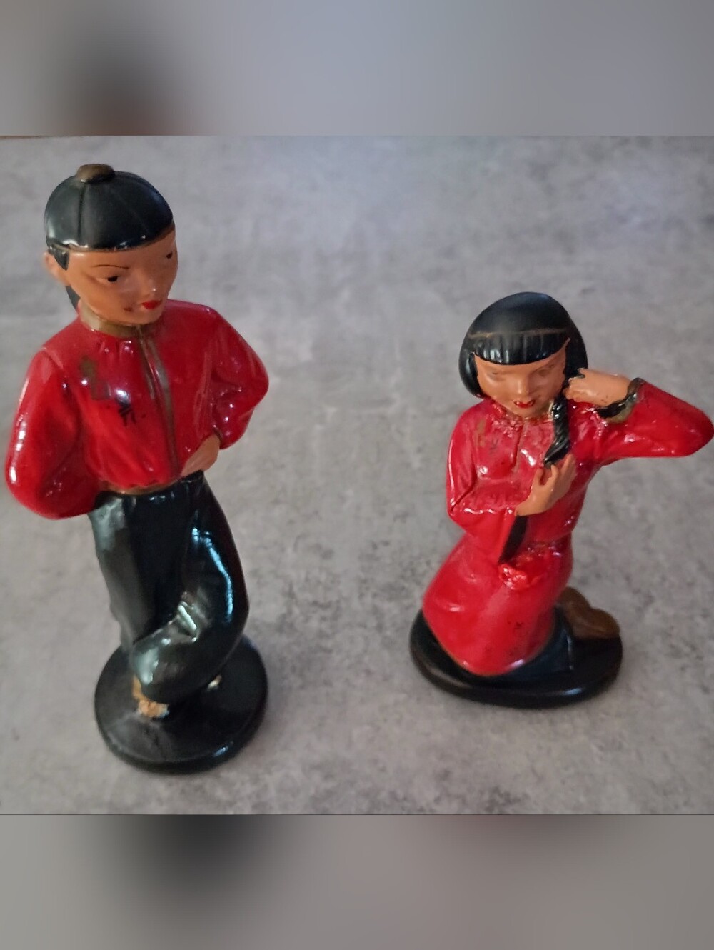 Vintage 1950s Asian Chalkware Figurine Set